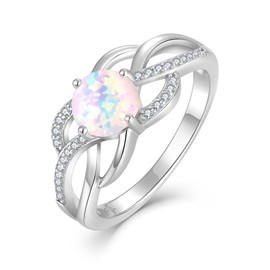 YL Celtic Knot Rings 925 Sterling Silver Twisted Ring Created Opal Infinity Statement Rings for Women-size7