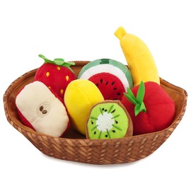 The Magic Toy Shop Fabric Fruit Basket Toy Set for Toddlers & Kids – 7 Soft Plush Fruits & 1 Basket, Role Play Food, Apple, Banana, Tomato & More – Pretend Play Toy Food, Educational & Sensory