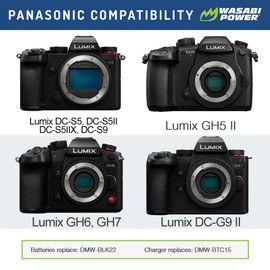 Wasabi Power Battery (4-Pack) for Panasonic DMW-BLK22 and Panasonic Lumix DC-S9, DC-G9, DC-S5, DC-S5 II, DC-S5 IIX, GH5 II, GH6, S5II, S5IIX, S5M2, S5M2X, GH5M2