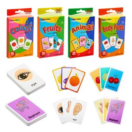 144 Pieces Flash Cards Children, English Photo Cards, Colourful Baby Flashcards, Flashing Cards Cognitive for Body Parts/Animals/Colours/Fruits, Language Promotion Development Brain for Toddlers from