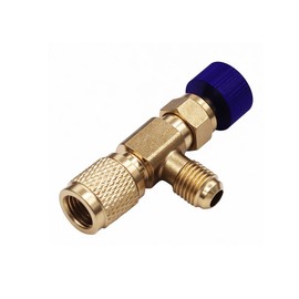 Boginity 1/4-1/4 Fluorine Safety Valve Refrigeration Equipment Fluorine Brass Safety Valve Anti-Fluorine Antifreeze Handle (Side R22 Bottom R22 (1/4-1/4) (Blue))