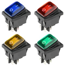 ETOPARS 4Pcs Car Round Rocker Switch 12V 20A Blue Red Green Yellow LED Light Indicator Car Toggle Switch Waterproof Fog Light 4Pin ON OFF DPST 24V Auto Boat Electrical Control