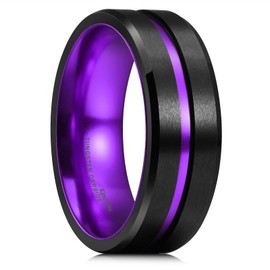 King Will Tungsten Carbide Wedding Band for Men - 8mm Black Brushed Finish with Purple Grooved Center Everyday Wear Comfort Fit 9