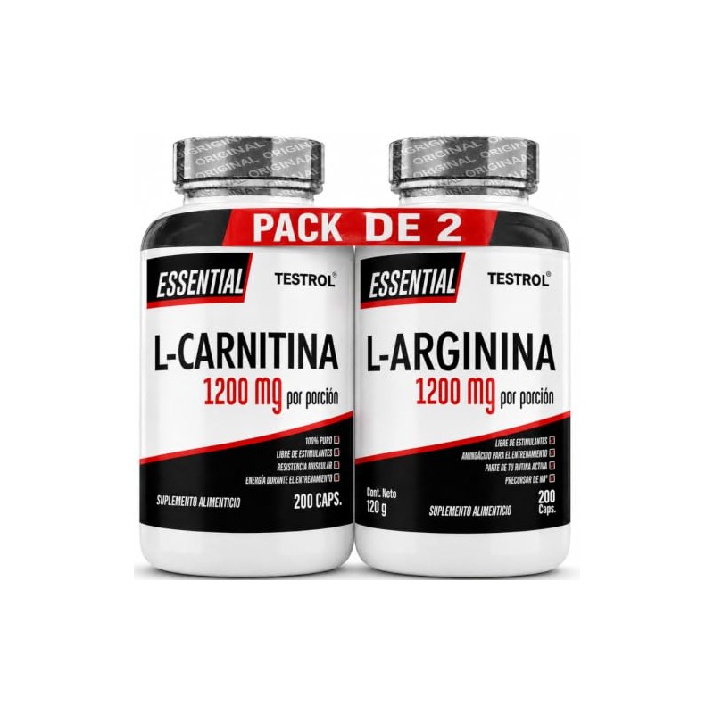 Combo L Carnitina + L Arginina Essential 200 Cápsulas c/u