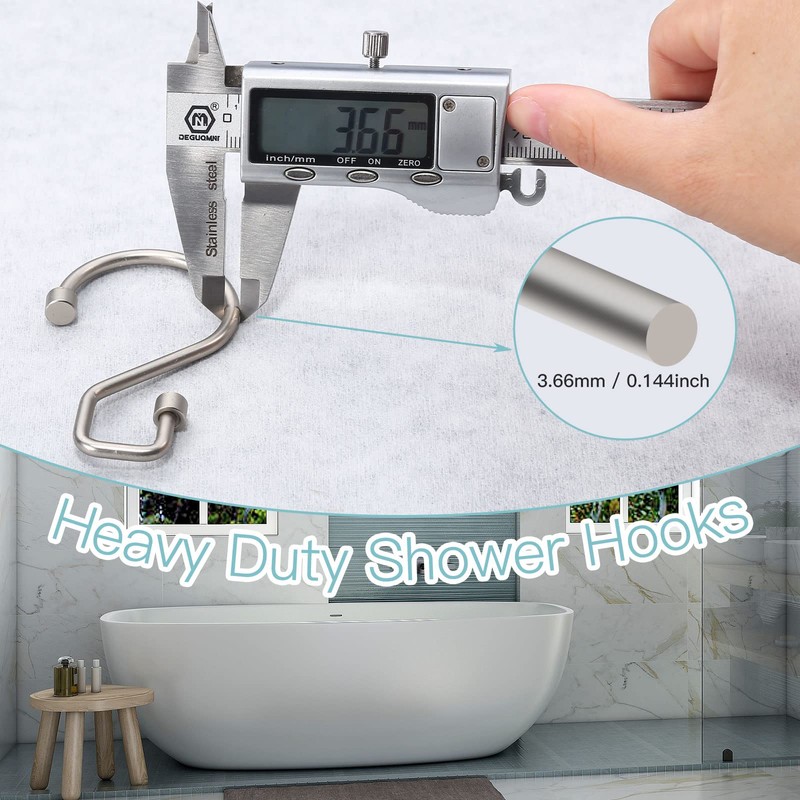 Goowin Shower Curtain Hooks, S Shape Shower Curtain Rings, Rustproof