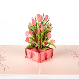 LIMAH® Pop Up 3D Glückwunschkarte zum Geburtstag, Valentinstag, Muttertag, Ostern/für Frau und Mann/Motiv rosa Tulpen in einer Box