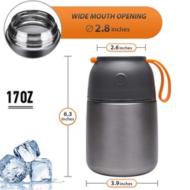 LOGEEYAR Thermal Food Container, 500 ml, Stainless Steel Insulated Container for Warm Food, Food, Baby Food, Soup, Insulated Container with Spoon, Thermal Container, Grey