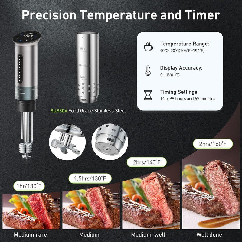 KitchenBoss Wifi Sous Vide Cooker: Ultra-quiet Sous Vide Machine Immersion