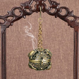 WSDMAVIS 2Pcs Vintage Hanging Incense Burner Mini Brass Charcoal Incense Thurible with Chain for Home Office Car Aromatherapy Ball Censer for Purifying Meditation & Relaxation