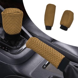 Car Gear Shift Knob Cover & Car Handbrake Cover, Anti-Slip Handbrake Gear Shift Protector, Handbrake Cover Gear Cover, Car Gear Shift Cover Set Auto Interior Accessories Universal for Cars (Beige)