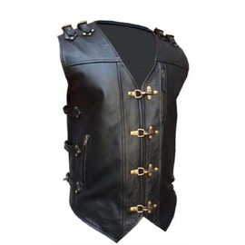 Olly And Ally MENS REAL COW LEATHER BLACK HEAVY DUTY MOTORCYCLE BIKER STYLE VEST WAISTCOAT-(B24) X-Large
