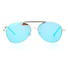 SA106 Ulta Flat Mirrored Mirror Lens Exposed Lens Flat Top Pilot Sunglasses Gold Blue