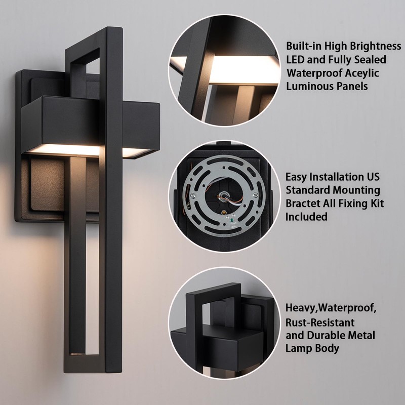 Easyusahome 2-Pack Modern Outdoor Wall Lights, 15W LED Exterior Lighting
