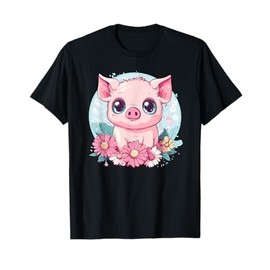 Cute Piglet Surrounded By Flowers Art T-Shirt