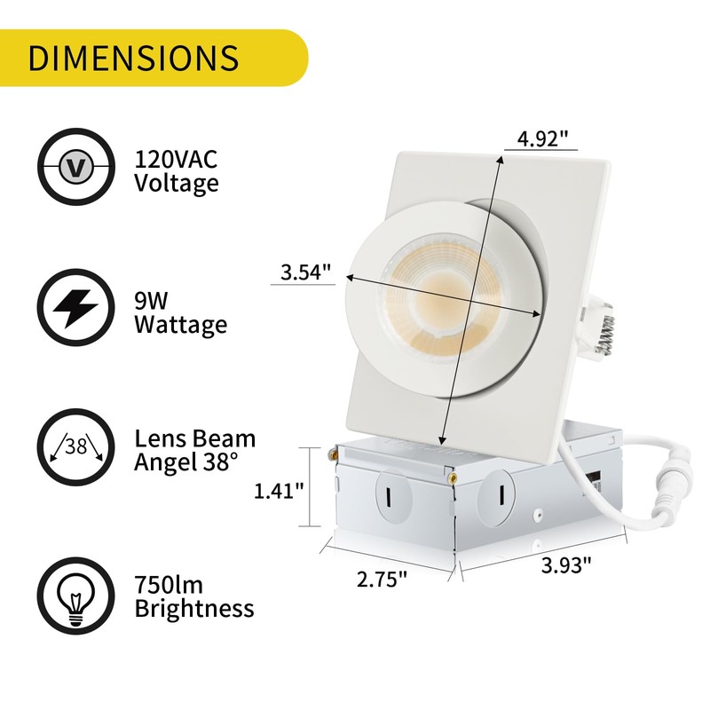 KnLnny Ware Square GimbalRecessed Lighting 4 Inch 6 Pack, Ajustable