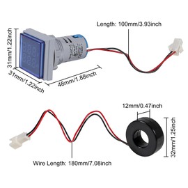 ACEIRMC 2pcs Blue LED Display Voltmeter, Square Dual Display Voltmeter and Ammeter LED Digital Voltage Gauge AC 60-500V 0-100A Current Meter Indicator