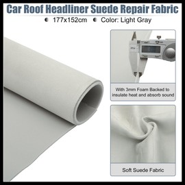 Hihaha Suede Headliner Fabric 70" x 60" Foam Backed for Car Light Gray Durable Material