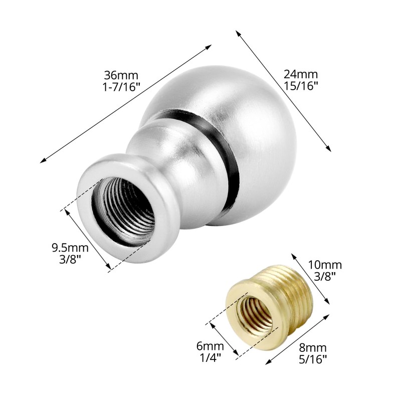 QWORK 4 Pack Dual-Thread Ball Lamp Finials, Silver Lamp Shade