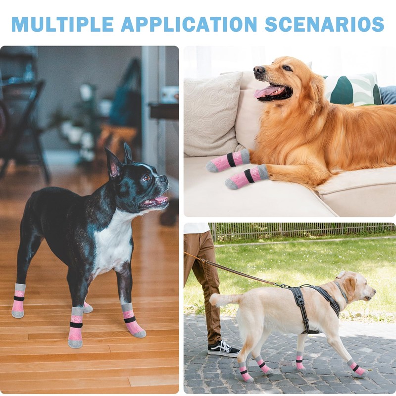 SCENEREAL 4 Pairs Double Side Anti-Slip Dog Socks for Hardwood