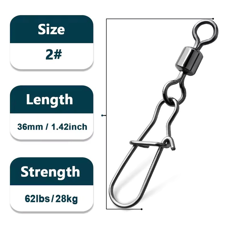 50-Pack Size 10 Duo-Lock Snap Swivels, 20mm 11kg Stainless Steel