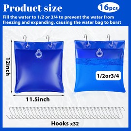 UQM 16 Pack Pool Cover Weights with 32 Hooks, Leakproof Square Swimming Pool Cover Hanging Bag, Thick PVC Pool Water Bags, Antifreezing Winter Pool Tarp Weights for Above Ground Pool Cover
