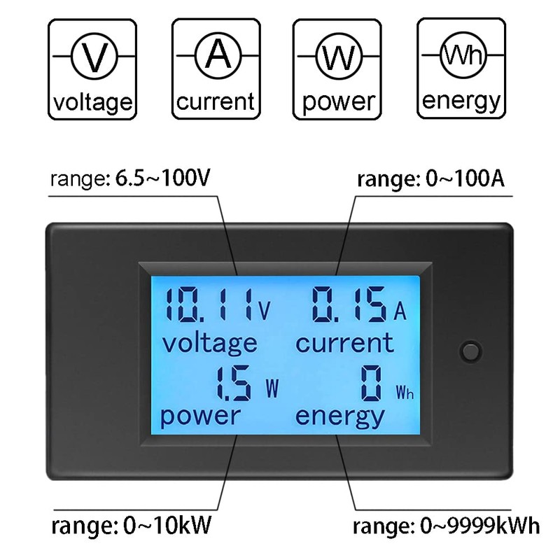 KETOTEK Ammeter Voltmeter Digital DC 6.5V~100V 100A Volt Amp Watt