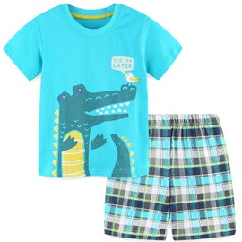 Toddler Boy Clothes Dinosaur Easter Outfits Summer Cotton Short Sleeve Tshirt Tee and Shorts Clothing Set Light Blue 3t
