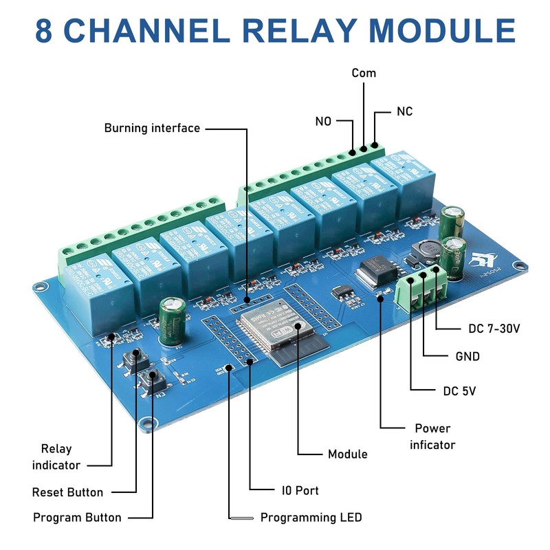 ESP 8-Channel Relay Module, WiFi Bluetooth BLE Module ESP-32 Relay