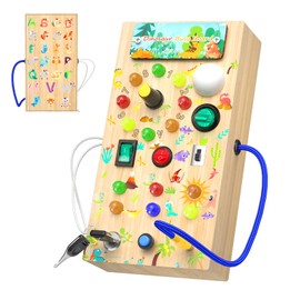 Nauotk Busy Board Montessori Toy for Babies from 1 2 3 Years, Motor Skills Toy with 15 LEDs, Wooden Toy, Sensory Toy, Educational Toy for Toddlers, Gift Boys and Girls from 2 3 4 Years