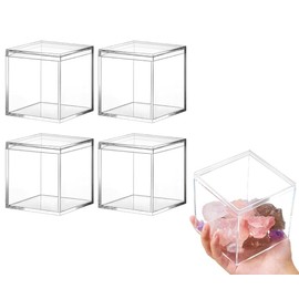 siawadeky Clear Acrylic Box Set of 4 with Lids, Candy Box, Waterproof, Dustproof, Gift Box, Trinket Box, Cube Case, Stackable and Divided Case, Cosmetics, Jewelry, Figures, Collection, Storage,
