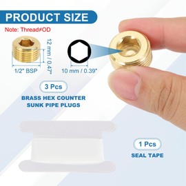PATIKIL 1/2" BSP Male Pipe Plug Fitting, 5Pcs Brass Hex Counter Sunk Plug Brass Male Connector Socket for Closing The End of Pipe Industrial Machinery Fittings
