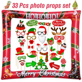 KKSJK Christmas Inflatable Picture Frame with 32 Pieces Photo Props, Christmas Decoration Photo Booth, Christmas Party Photo Box Accessories, Selfie Frame for Christmas