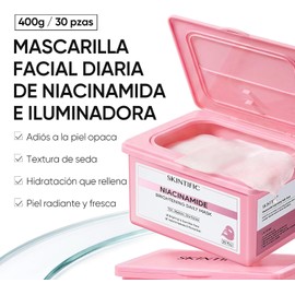 SKINTIFIC Mascarilla Facial Aclaradora con Niacinamida y Ácido Tranexámico, 30 Piezas Mascarilla para Manchas y Brillo Instantáneo, Hidratación Profunda con Extracto de Arroz, Tratamiento Diario de 10 Minutos