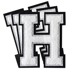 3Pcs Chenille Letter Patches Iron on Patches Varsity Letter Patches Chenille Embroidered Patch Sew On Patches for Clothing Hat Bags Jackets Shirt (White, H)