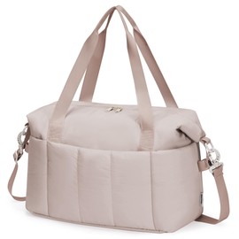 Narwey Puffer Gym Bag for Women Girls, Weekender Duffle Bag for Travel with Wet Pocket, Carry on Personal Item Travel Bag, Puffy Overnight Duffel Bag, Hospital Bag for Labor and Delivery (Khaki)