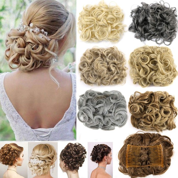 FIRSTLIKE Short Messy Curly Dish Hair Bun Extension Easy Stretch hair Combs Clip in Ponytail Extension Scrunchie Chignon Tray Ponytail Hair piece Wig Hairpieces