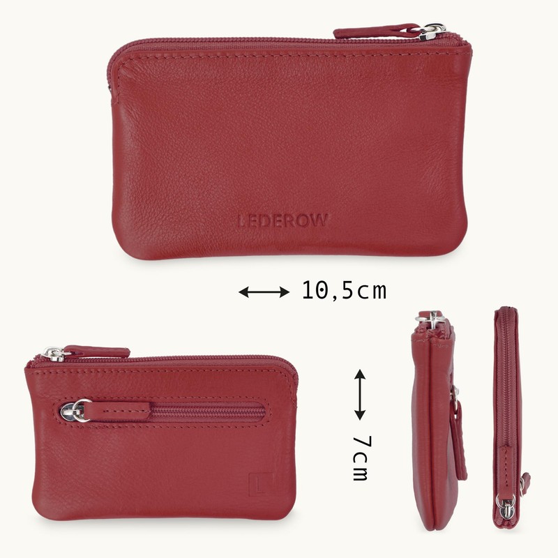 LEDEROW Leather Key Case [2 Separate Compartments] Zip for Men