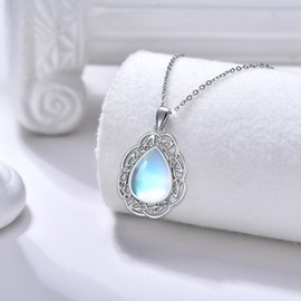 CHENGHONG Moonstone Necklace 925 Sterling Silver Lotus/Celtic Necklace Moonstone Pendant Jewellery Gift for Women Girls, Sterling Silver, Moonstone