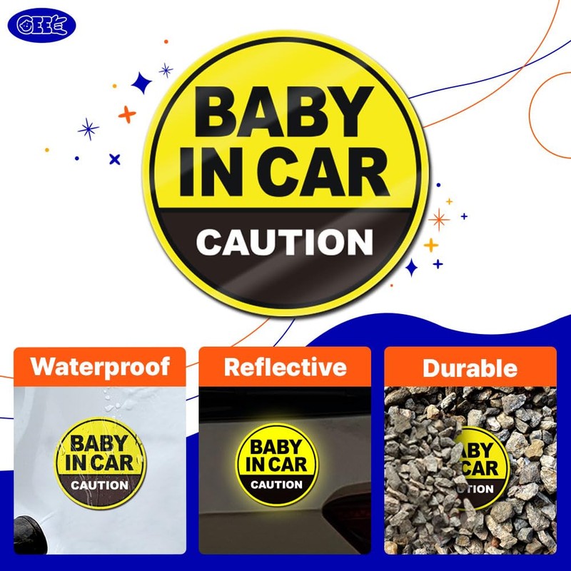 Baby in Car Magnet_Circular Type (3 Pack) (Black/Black)