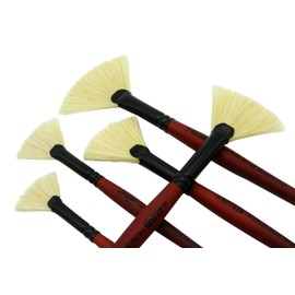 ZEM Brush Long Handle Stiff White Chungking Hog Bristle Fan Brush Set