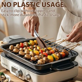 Wooden Tongs for Cooking & Serving Food, Stainless Steel Salad Tongs with Walnut Wood Tip, Anti-Slip Long Handle Wooden Kitchen Tongs Heat Resistant, Smooth Locking & Hanging Cooking Utensils Set of 2