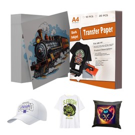 LetCartMaker Transfer Paper, Dark Color A4 Inkjet Heat Transfer Paper for Light Fabric, Printable Htv, Iron on Transfers for T Shirts, Inkjet & Laser Printers(10 Sheets)