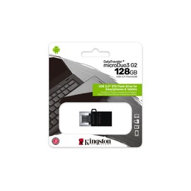 Kingston DataTraveler microDuo3 G2 - DTDUO3G2/128 GB microUSB and USB Type-A Flash Drive for Android OTG, Black