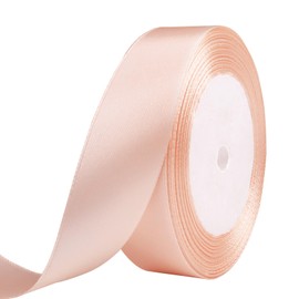 25 Yard Wired Satin Ribbon Roll, 1 Inch Fabric Ribbon for Craft Bows Rose Bouquet, Holiday Gift Wrapping, Party Decoration (Champagne Pink)