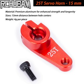 RCHUBAM Aluminum 25T Servo Horn 1/10 RC Steering Arm Server Rocker Compatible with Futaba Savox Power HD HSP Servos Motor 1/10 RC Car Truck,Red (2Pcs 25T (15mm))