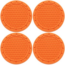 MEAJOO 4PCS Car Cup Holder Coaster, Non-Slip Cup Holders Embedded in Ornaments Coaster, 2.75 Inch Universal Recessed Car Interior Accessories (Orange)