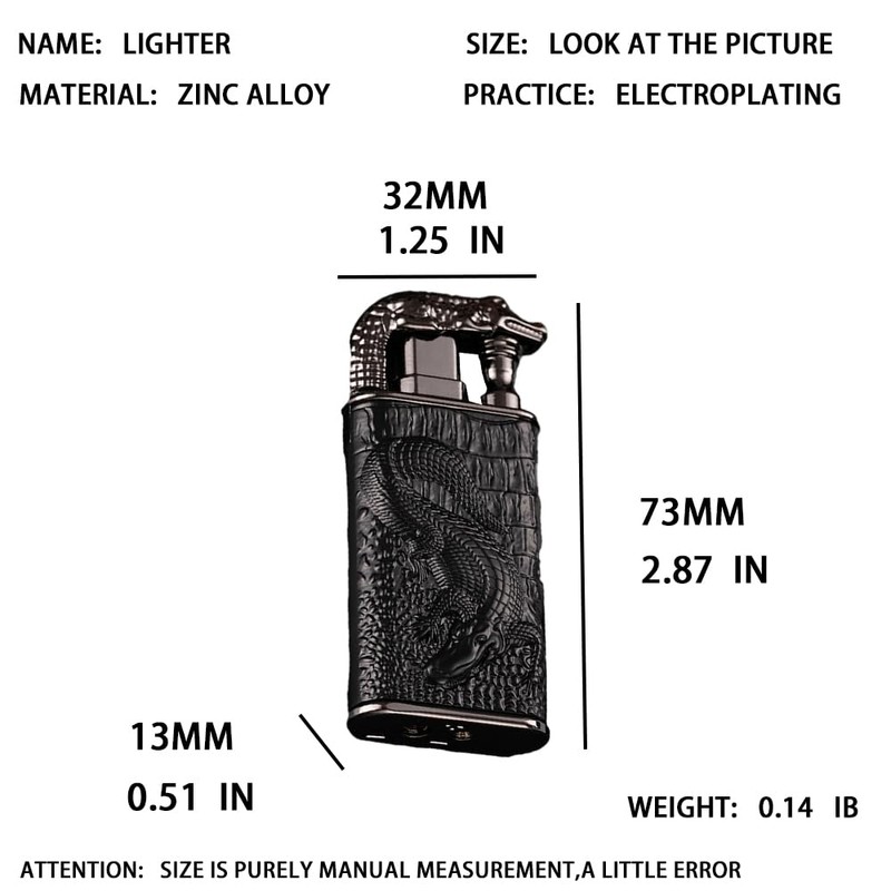 Double Flame Lighter, Windproof Lighter, Creative Embossed Crocodile Gas Lighter,
