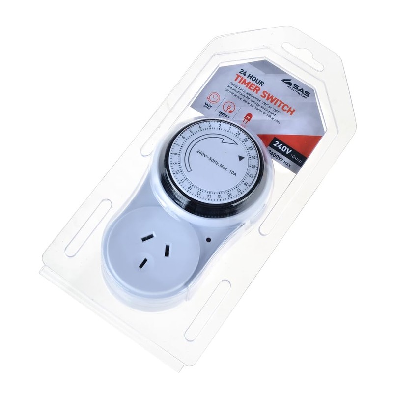 SAS Electrical 240V 10A 24-Hour Timer, White, 120 x 70