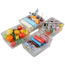 Hayixia 4 Pack Clear Plastic Storage Container Bins for Pantry, Fridge, Shelf, Tabletop, Cabinet