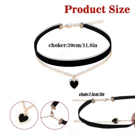 Telooco Costume Necklace Women's Velvet Choker Necklace Black Necklace with Heart Pendant Adjustable Heart Collar Classic Multilayer Velvet Necklace Key Leg Chain for Women Girls, Velvet, alloy,